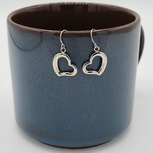 Silver Open Heart Hook Earrings - Picture 3 of 4